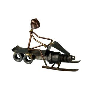 Snowmobile Rider Nuts & Bolts Metal Welded Figure Handmade Shelf Gift Winter